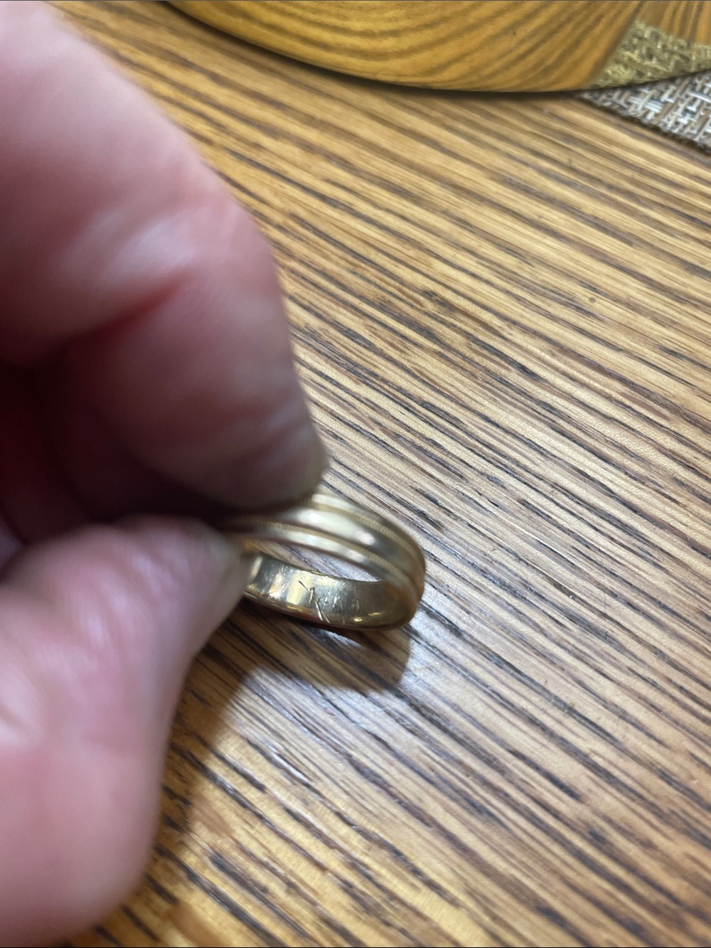 Mens 14kt Gold Stack Ring with Subtle Textured Bands - Picture 7 of 8